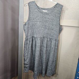 Maurice Short Mini Tank Dress Top XL Gray Sleeveless Pockets Ruffle Cotton Blend